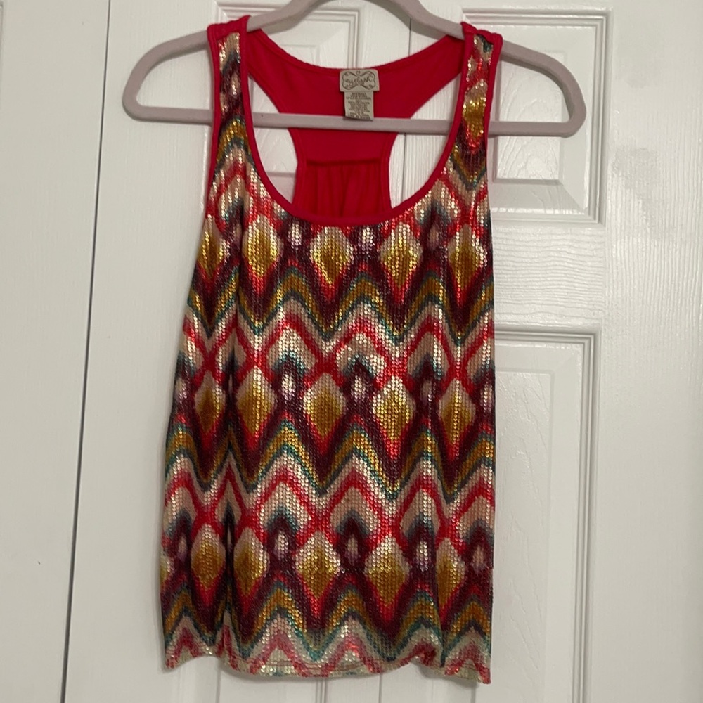 Eyelash Couture Tank Sequin front. size M